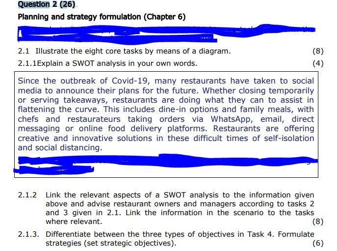 Question 2 26 Planning And Strategy Formulation Chapter 6 2 1 Illustrate The Eight Core Tasks By Means Of A Diagram 1