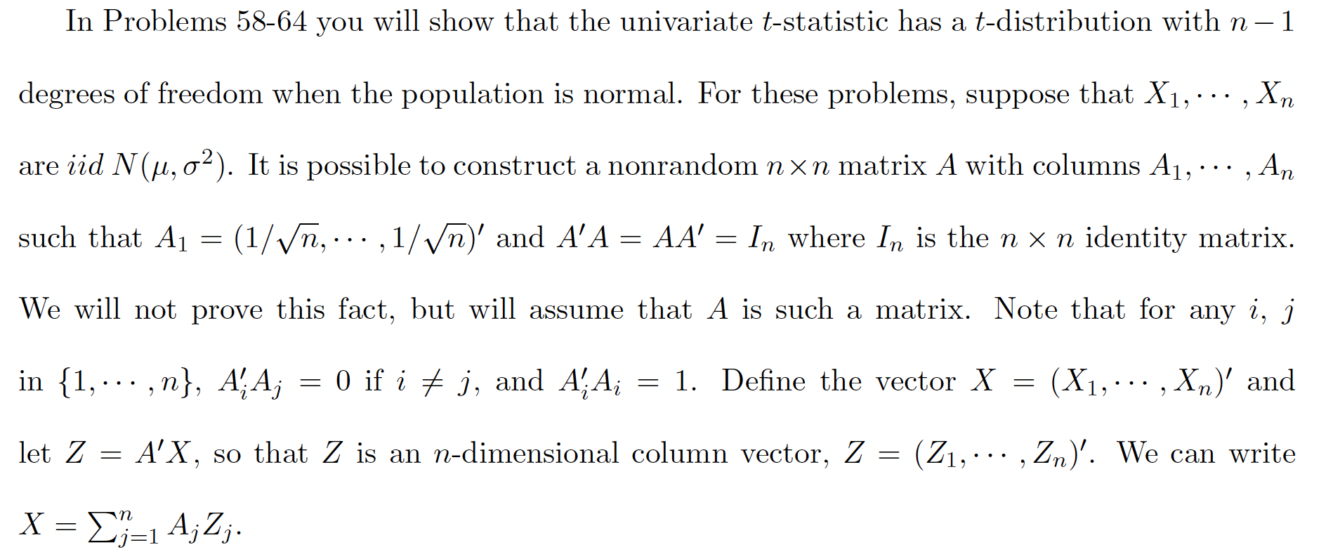 In Problems 58 64 You Will Show That The Univariate T Statistic Has A T Distribution With N 1 Degrees Of Freedom When 1