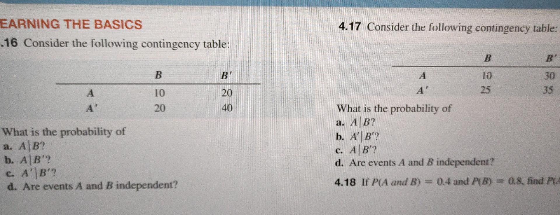 Earning The Basics 16 Consider The Following Contingency Table A A What Is The Probability Of A A B B Ab B 10 20 1