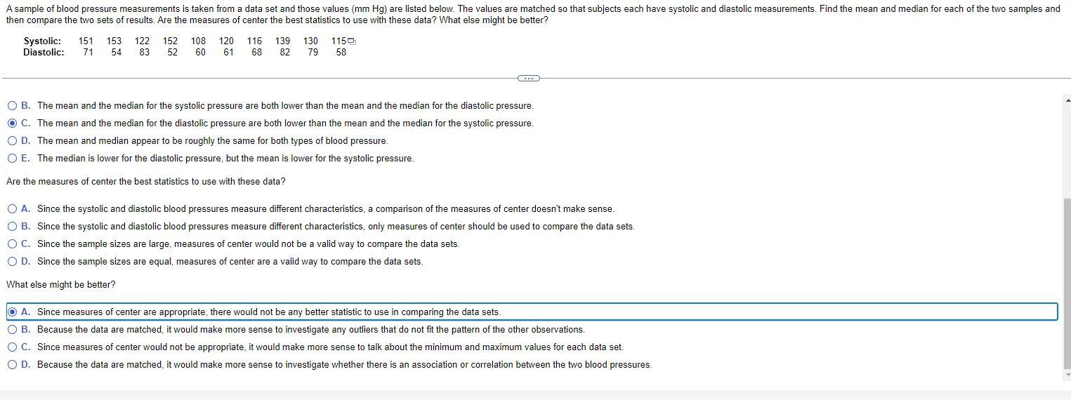 A Sample Of Blood Pressure Measurements Is Taken From A Data Set And Those Values Mm Hg Are Listed Below The Values A 1