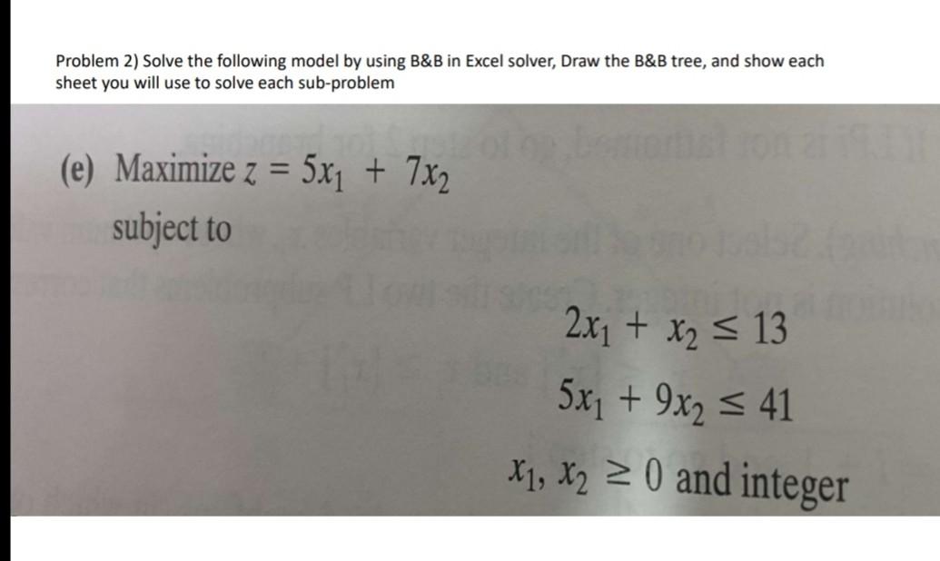 Problem 2 Solve The Following Model By Using B B In Excel Solver Draw The B B Tree And Show Each Sheet You Will Use T 1