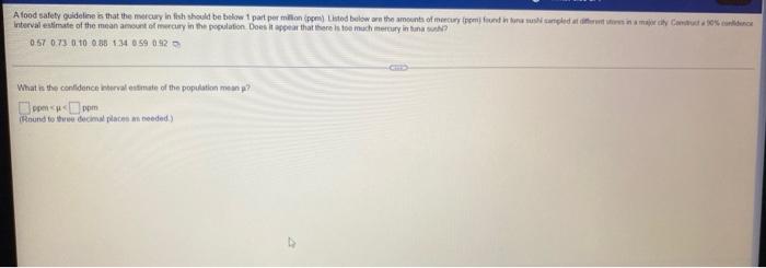 A Food Safety Guideline Is That The Mercury In Fish Should Be Below 1 Part Per Million Ppm Listed Below Are The Amount 1