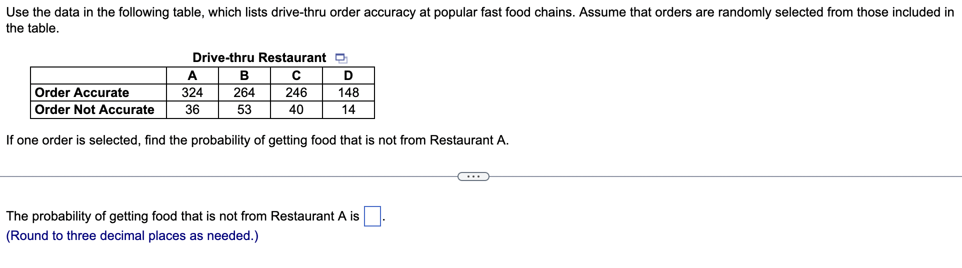 Use The Data In The Following Table Which Lists Drive Thru Order Accuracy At Popular Fast Food Chains Assume That Orde 1