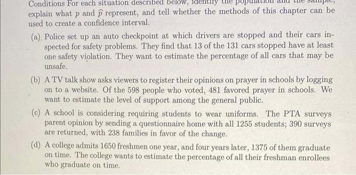 Conditions For Each Situation Described Below Explain What P And Represent And Tell Whether The Methods Of This Chapte 1