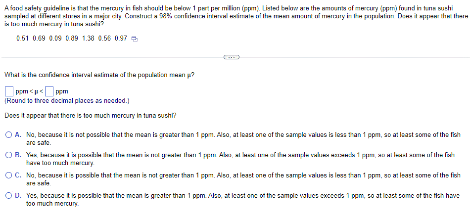 A Food Safety Guideline Is That The Mercury In Fish Should Be Below 1 Part Per Million Ppm Listed Below Are The Amoun 1