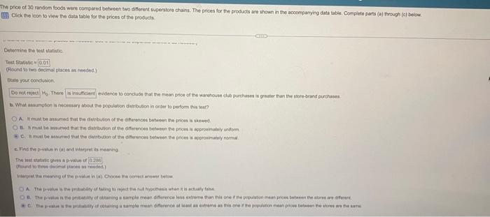 The Price Of 30 Random Foods Were Compared Between Two Different Superstore Chains The Prices For The Products Are Show 3