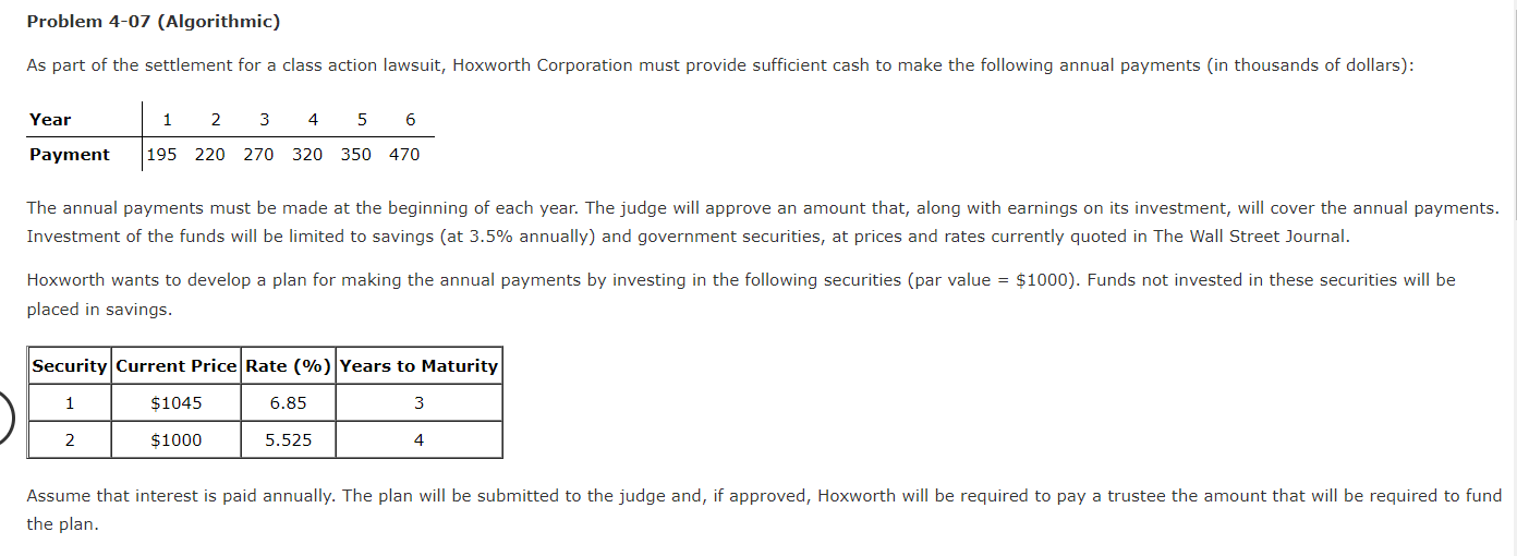 Problem 4 07 Algorithmic As Part Of The Settlement For A Class Action Lawsuit Hoxworth Corporation Must Provide Suffi 1
