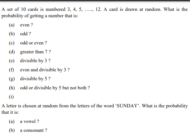 A Set Of 10 Cards Is Numbered 3 4 5 12 A Card Is Drawn At Random What Is The Probability Of Getting A Number 1