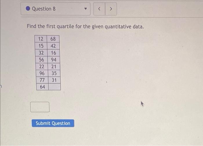 Question 6 X Calculate The 60th Percentile Of The Data Shown 2 3 6 5 9 1 11 1 12 1 17 2 19 9 22 7 23 6 Question 7 3