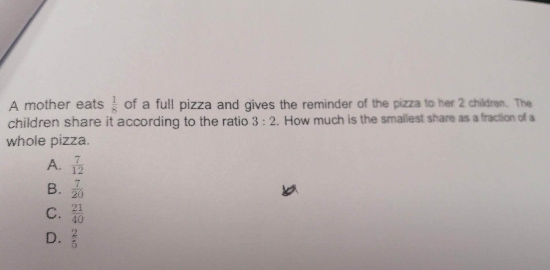 A Mother Eats Of A Full Pizza And Gives The Reminder Of The Pizza To Her 2 Children The Children Share It According To 1