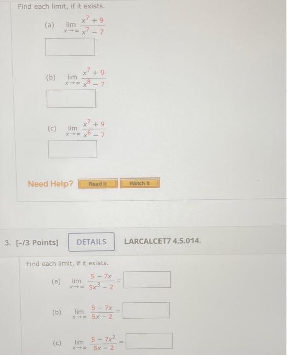 Find Each Limit If It Exists X 9 Lim Xx 7 A B Lim C Need Help Read It X 9 Lim Xx6 7 3 3 Points Details 1