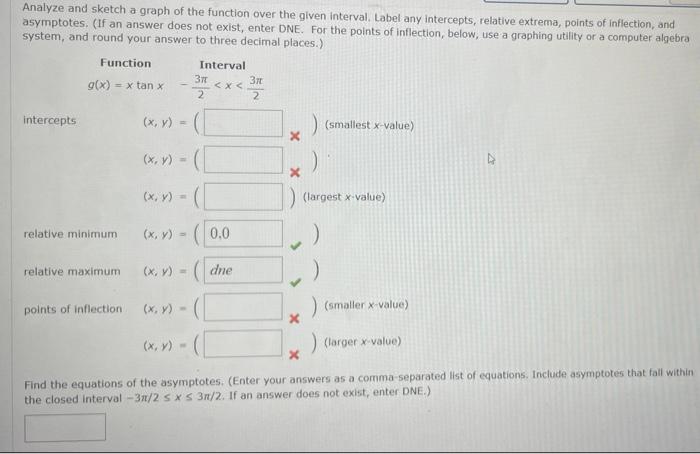 Analyze And Sketch A Graph Of The Function Over The Given Interval Label Any Intercepts Relative Extrema Points Of In 1