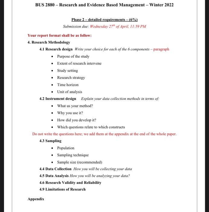 Bus 2880 Research And Evidence Based Management Winter 2022 Phase 2 Detailed Requirements 6 Submission Due W 1