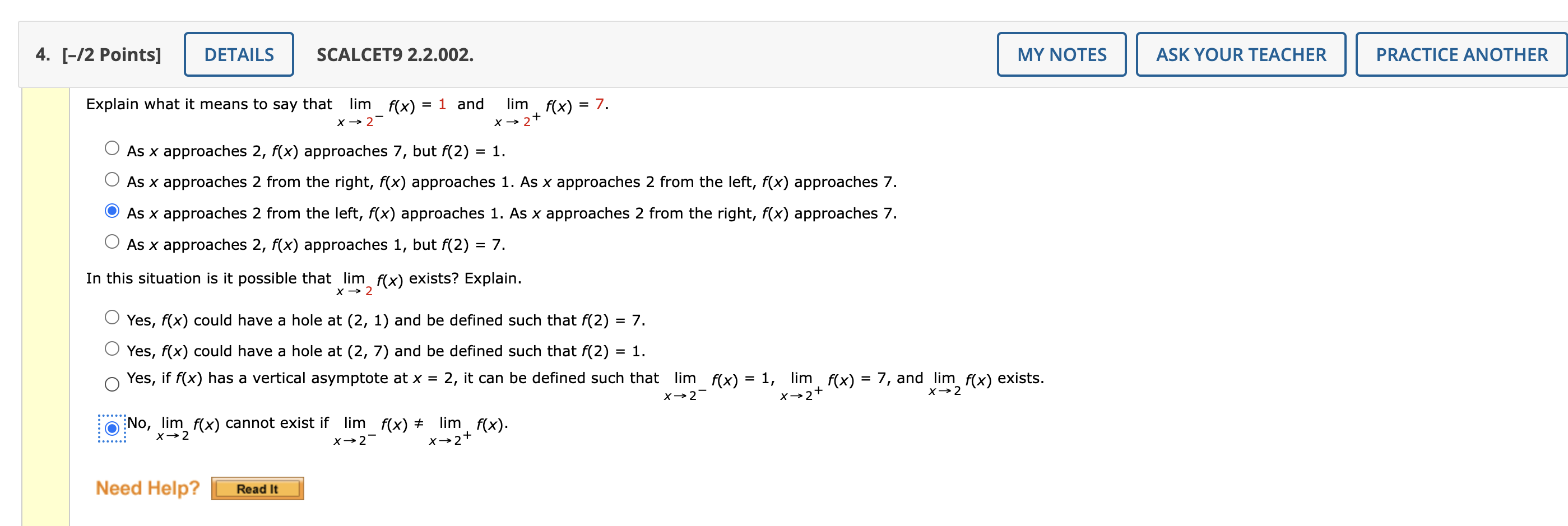 4 2 Points Details Explain What It Means To Say That Scalcet9 2 2 002 Lim F X X 2 Need Help 1 And As X App 1