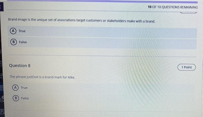 10 Of 10 Questions Remaining Brand Image Is The Unique Set Of Associations Target Customers Or Stakeholders Make With A 1
