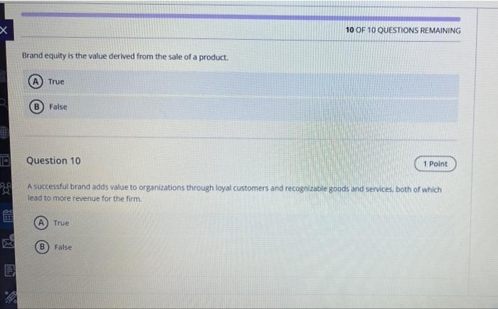 10 Of 10 Questions Remaining Brand Image Is The Unique Set Of Associations Target Customers Or Stakeholders Make With A 2