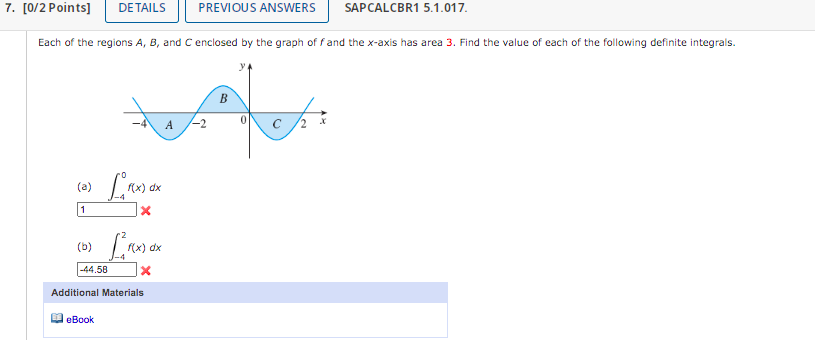 7 0 2 Points A 1 B Each Of The Regions A B And C Enclosed By The Graph Off And The X Axis Has Area 3 Find The 1