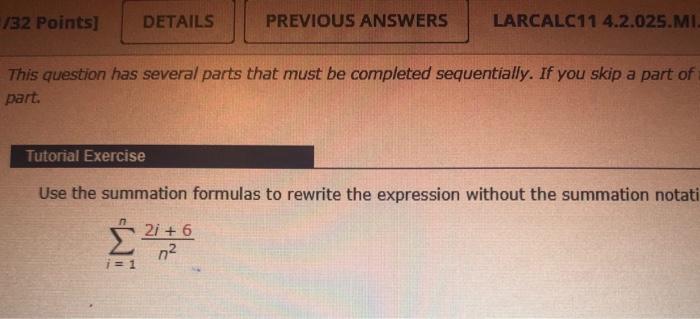 32 Points Details This Question Has Several Parts That Must Be Completed Sequentially If You Skip A Part Of Part Tut 1