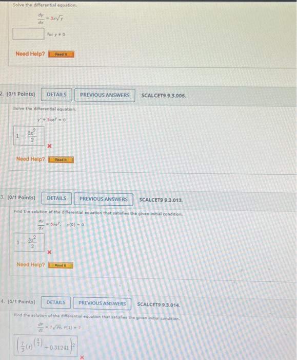 Solve The Differential Equation Dy 3x Y Dx Need Help Read 2 0 1 Points Details Previous Answers Solve The Differe 1