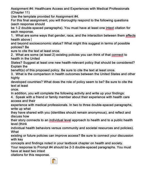 Assignment 4 Healthcare Access And Experiences With Medical Professionals Chapter 11 Use The Template Provided For A 1