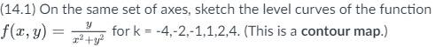 14 1 On The Same Set Of Axes Sketch The Level Curves Of The Function F X Y For K 4 2 1 1 2 4 This Is A Contou 1