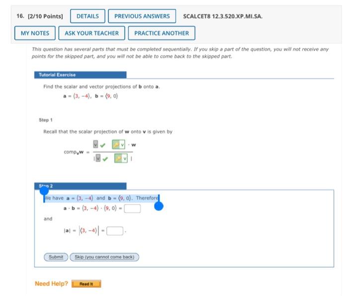 16 2 10 Points My Notes Ask Your Teacher Practice Another This Question Has Several Parts That Must Be Completed Sequ 1