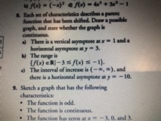 F X X F X 4x 3x 1 8 Each Set Of Characteristica Describes A Parent Function That Has Been Shifted Draw A Poss 1