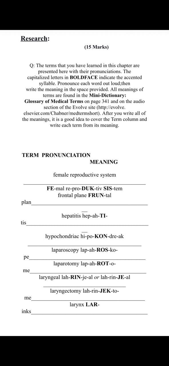 Research 15 Marks Q The Terms That You Have Learned In This Chapter Are Presented Here With Their Pronunciations Th 1