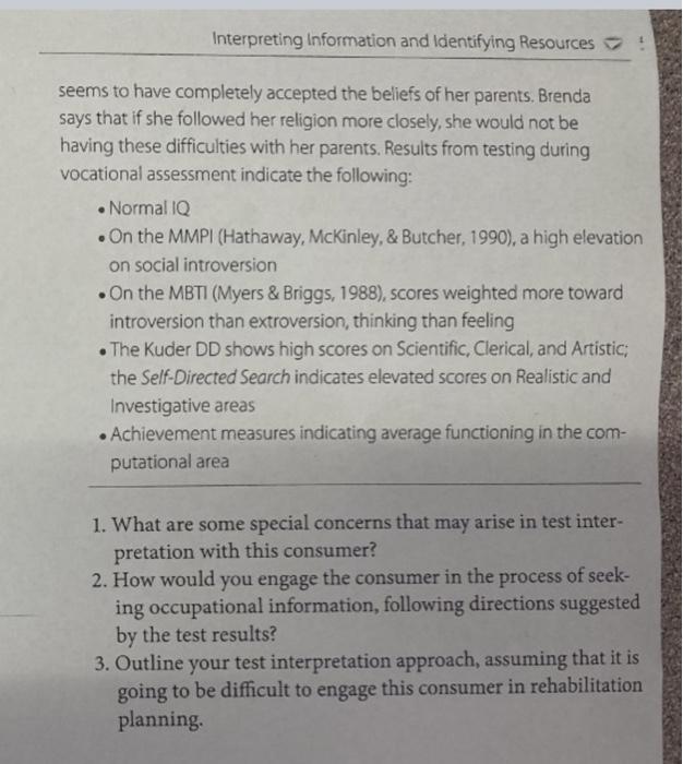 Interpreting Information And Identifying Resources Seems To Have Completely Accepted The Bellets Of Her Parents Brenda 4