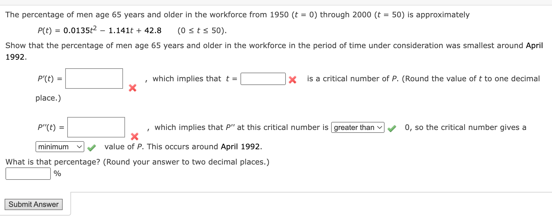 The Percentage Of Men Age 65 Years And Older In The Workforce From 1950 T 0 Through 2000 T P T 0 0135t 1 14 1