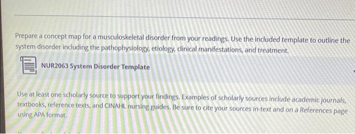 Prepare A Concept Map For A Musculoskeletal Disorder From Your Readings Use The Included Template To Outline The System 1