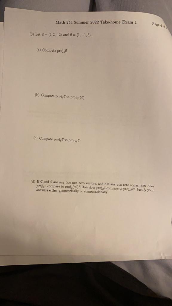 Math 254 Summer 2022 Take Home Exam 1 3 Let 4 2 2 And 1 1 3 A Compute Proje B Compare Projeto Proje 5 1