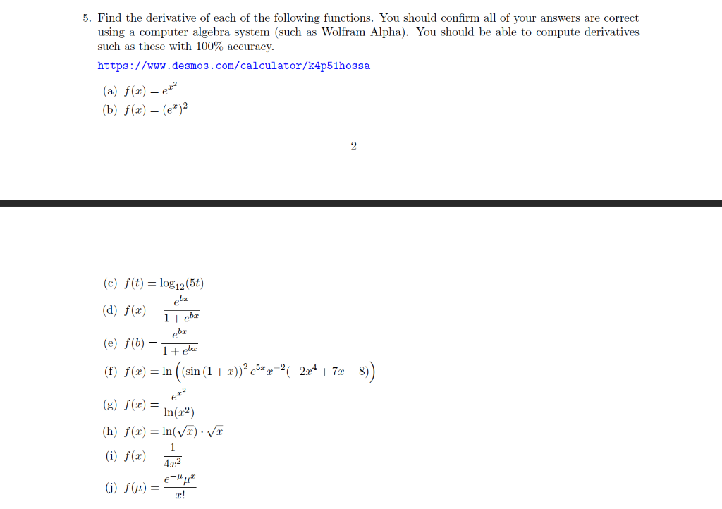5 Find The Derivative Of Each Of The Following Functions You Should Confirm All Of Your Answers Are Correct Using A Co 1