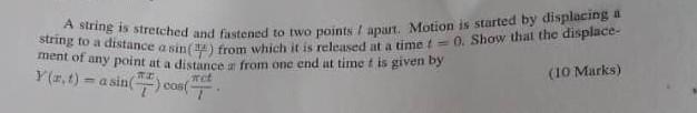 A String Is Stretched And Fastened To Two Points Apart Motion Is Started By Displacing A String To A Distance A Sin 1