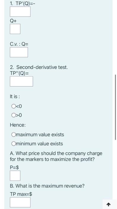 An Office Supply Company Sells Q Permanent Markers Per Year At P Per Marker The Price Demand Equation For These Marker 2