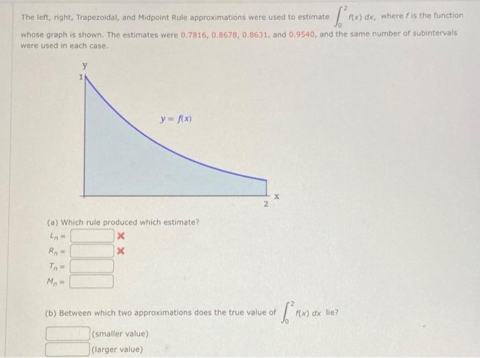 1 The Left Right Trapezoidal And Midpoint Rule Approximations Were Used To Estimate F X Dx Where F Is The Function 1