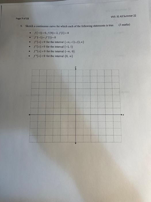Page 7 Of 11 9 Sketch A Continuous Curve For Which Each Of The Following Statements Is True 1 0 0 2 1 4 S 1