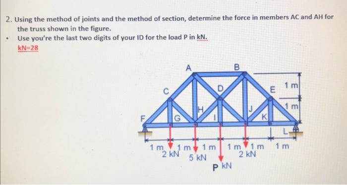 2 Using The Method Of Joints And The Method Of Section Determine The Force In Members Ac And Ah For The Truss Shown In 1