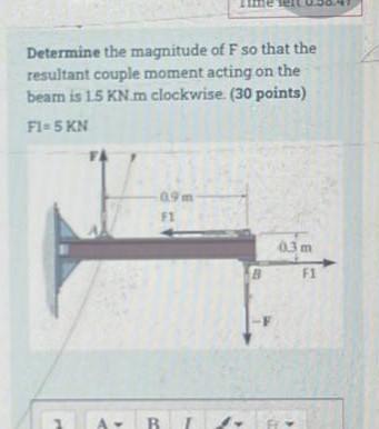 Determine The Magnitude Of F So That The Resultant Couple Moment Acting On The Beam Is 1 5 Kn M Clockwise 30 Points F 1