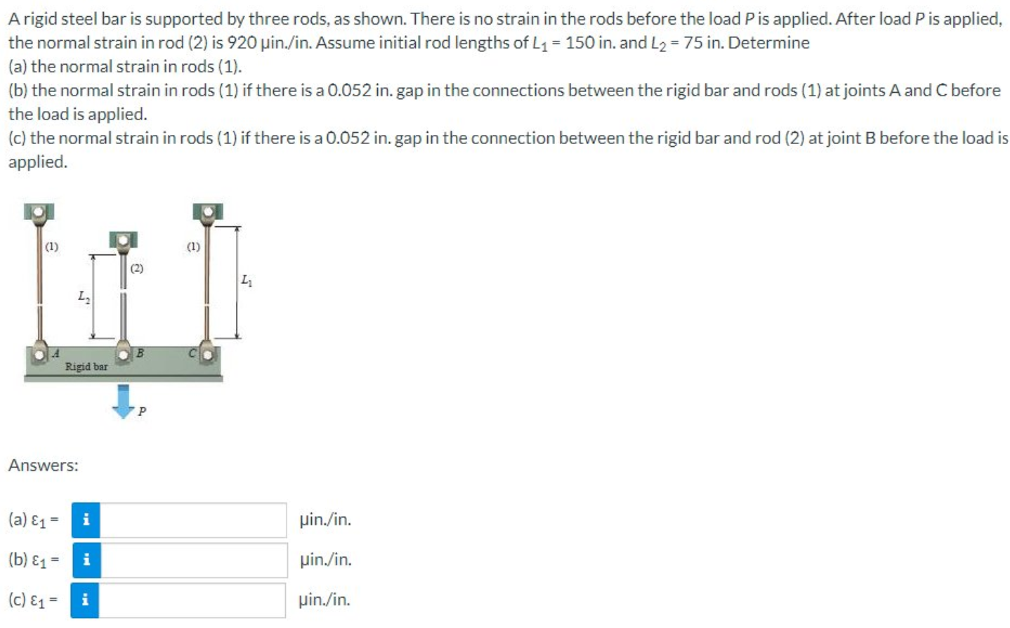 A Rigid Steel Bar Is Supported By Three Rods As Shown There Is No Strain In The Rods Before The Load P Is Applied Aft 1