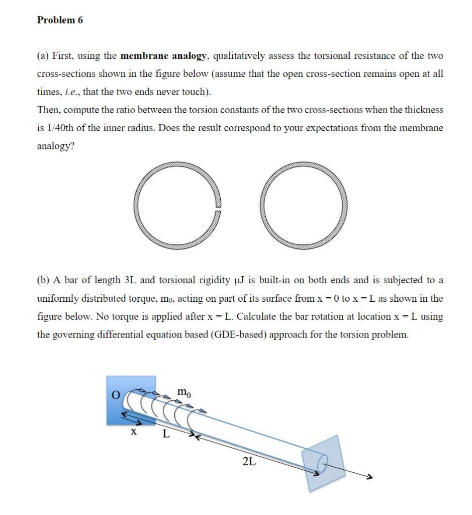 Problem 6 A First Using The Membrane Analogy Qualitatively Assess The Torsional Resistance Of The Two Cross Sections 1