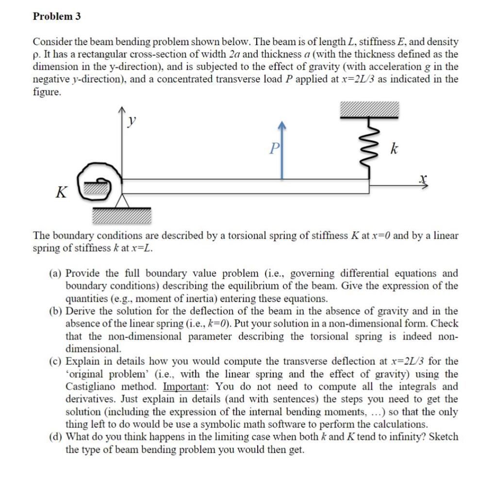 Problem 3 Consider The Beam Bending Problem Shown Below The Beam Is Of Length L Stiffness E And Density P It Has A R 1