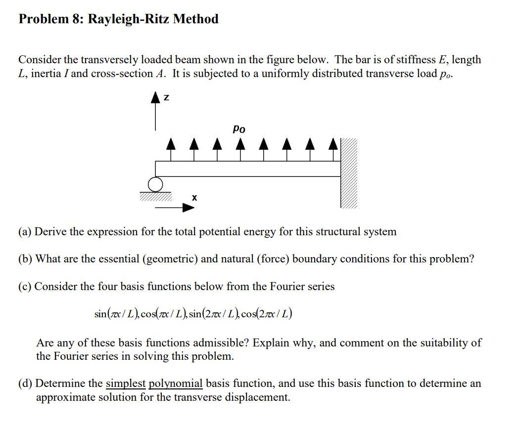 Problem 8 Rayleigh Ritz Method Consider The Transversely Loaded Beam Shown In The Figure Below The Bar Is Of Stiffness 1