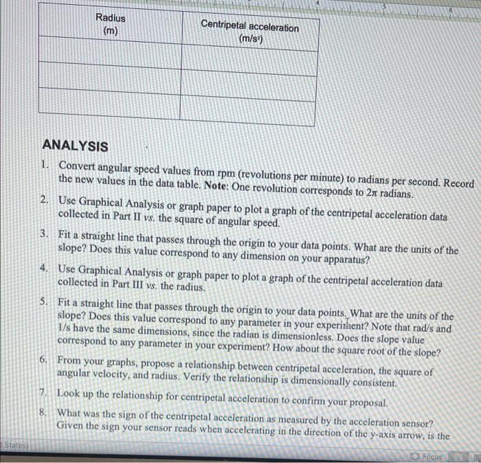 Part Iii For This Part You Will See How Centripetal Acceleration Varies With Radius By Taking Data At Varying Radii Whi 4