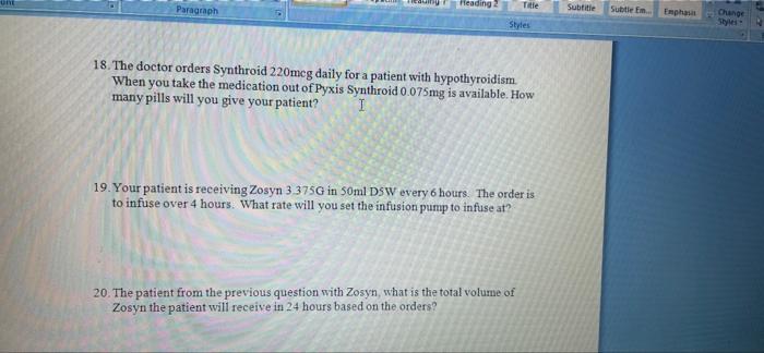 Paragraph Heading Title Subtitle Subtle Emphasis Styles 18 The Doctor Orders Synthroid 220meg Daily For A Patient With 1