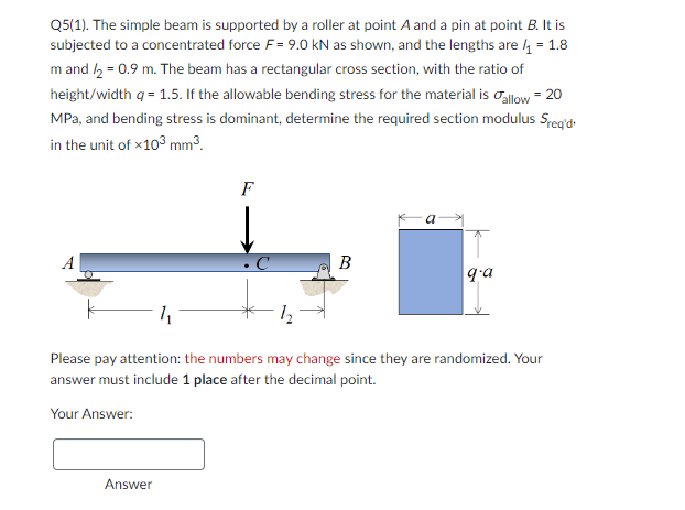 Q5 1 The Simple Beam Is Supported By A Roller At Point A And A Pin At Point B It Is Subjected To A Concentrated Force 1