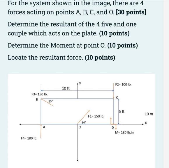 For The System Shown In The Image There Are 4 Forces Acting On Points A B C And O 30 Points Determine The Resulta 1