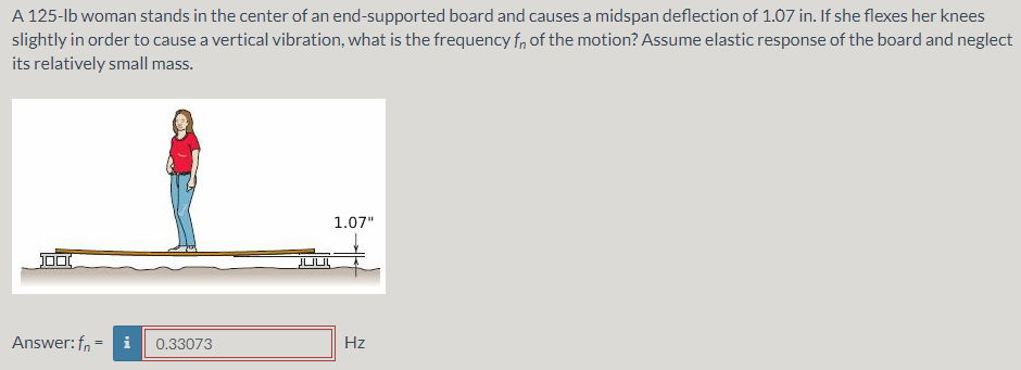 A 125 Lb Woman Stands In The Center Of An End Supported Board And Causes A Midspan Deflection Of 1 07 In If She Flexes 1