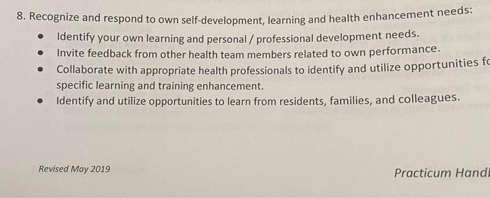 8 Recognize And Respond To Own Self Development Learning And Health Enhancement Needs Identify Your Own Learning And 1
