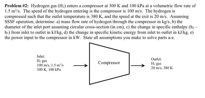 Problem 2 Hydrogen Gas H Enters A Compressor At 300 K And 100 Kpa At A Volumetric Flow Rate Of 1 5 M S The Speed 1
